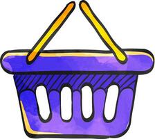 Shopping basket icon in color drawing. Buying, ecommerce vector