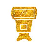 Hand drawn Camera flash icon in gold foil texture vector illustration