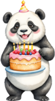 ai generiert Panda Aquarell Tier mit Geburtstag Kuchen, süß Tier mit Kuchen, Tier Geburtstag Feier png