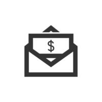 Money envelope icon in thick outline style. Black and white monochrome vector illustration.