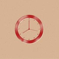 Clock halftone style icon with grunge background vector illustration