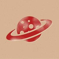 planeta Saturno trama de semitonos estilo icono con grunge antecedentes vector ilustración