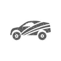 Rally car icon in grunge texture vector illustration