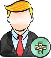 Businessman with plus sign icon in color drawing. Business office team add join recruit vector