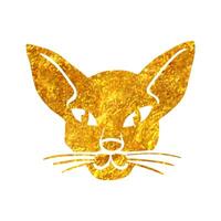 Hand drawn gold foil texture domestic cat. Animal color illustration. vector