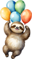 AI generated happy birthday sloth with balloons watercolor illustration png