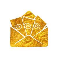 Hand drawn Money envelope icon in gold foil texture vector illustration