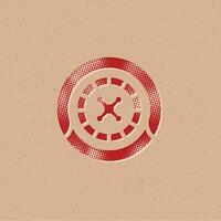 Roulette table halftone style icon with grunge background vector illustration