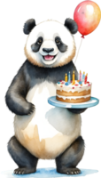 AI generated panda Watercolor animal with birthday cake, Cute animal with cake, Animal birthday celebration png