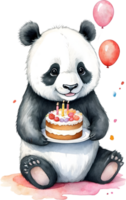 ai generato panda acquerello animale con compleanno torta, carino animale con torta, animale compleanno celebrazione png