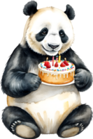 ai généré Panda aquarelle animal avec anniversaire gâteau, mignonne animal avec gâteau, animal anniversaire fête png