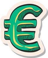 Hand drawn Euro currency symbol icon in sticker style vector illustration