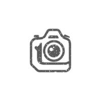 Camera icon in grunge texture vector illustration