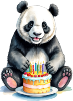 ai generato panda acquerello animale con compleanno torta, carino animale con torta, animale compleanno celebrazione png