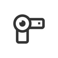 Camcorder icon in thick outline style. Black and white monochrome vector illustration.