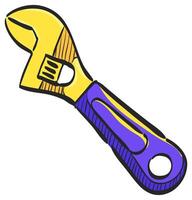 Adustable wrench icon in hand drawn color vector illustration