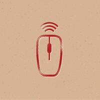 Computer mouse halftone style icon with grunge background vector illustration