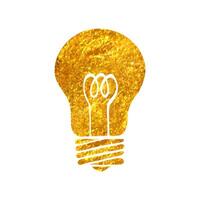 Hand drawn Light bulb icon in gold foil texture vector illustration