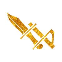 Hand drawn Bayonet knife icon in gold foil texture vector illustration