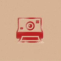 Instant camera halftone style icon with grunge background vector illustration