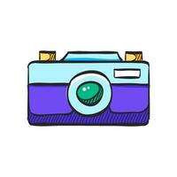 Range finder camera icon in hand drawn color vector illustration