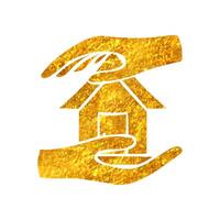 Hand drawn Property care icon in gold foil texture vector illustration