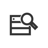 Database search icon in thick outline style. Black and white monochrome vector illustration.