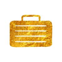 Hand drawn Business suitcase icon in gold foil texture vector illustration