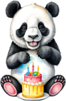 ai generato panda acquerello animale con compleanno torta, carino animale con torta, animale compleanno celebrazione png