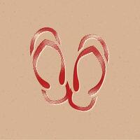 Slipper sandal halftone style icon with grunge background vector illustration