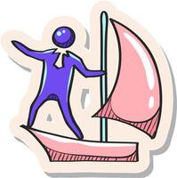 Hand drawn Businessman sailing icon in sticker style vector illustration