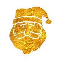 Hand drawn Santa Claus head icon in gold foil texture vector illustration