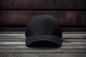AI generated Black blank cap with space for print. Cap mockup. photo