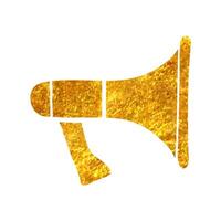 Hand drawn Megaphone icon in gold foil texture vector illustration