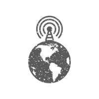 Globe podcast icon in grunge texture vector illustration