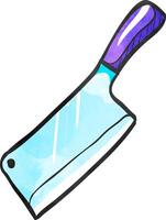 Butcher knife icon in color drawing. Kitchen restaurant chef tool meat sharp vector