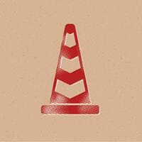 Traffic cone halftone style icon with grunge background vector illustration