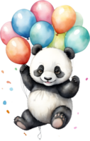 ai generado contento cumpleaños panda con globos acuarela ilustración png