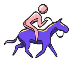 Horse riding icon in hand drawn color vector illustration