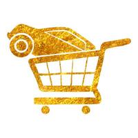 Hand drawn Car shopping icon in gold foil texture vector illustration