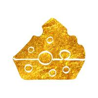 Hand drawn Cheese icon in gold foil texture vector illustration