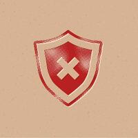 Shield halftone style icon with grunge background vector illustration