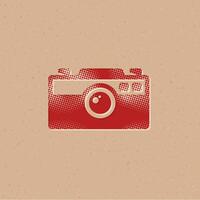 Range finder camera halftone style icon with grunge background vector illustration