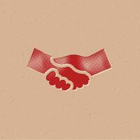 Handshake halftone style icon with grunge background vector illustration