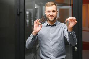 Sales manager in a window shop. The concept of window sales. photo