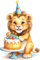 ai generato compleanno torta Leone cartone animato clipart png