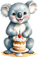 ai generiert Koala Bär Geburtstag Kuchen mit Kerze png