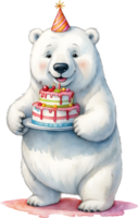 ai generato contento compleanno polare orso cartone animato png