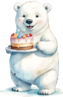 ai gerado feliz aniversário polar Urso desenho animado png