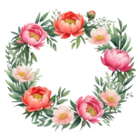 AI generated watercolor peony flowers on transparent background png